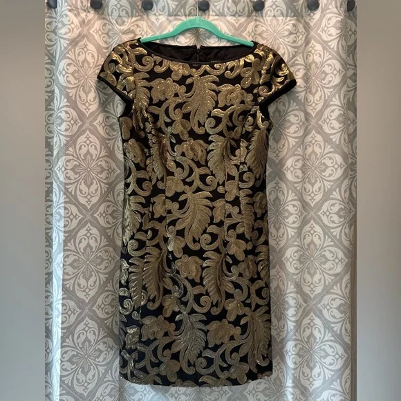 nanette lepore gold sequin dress Nanette Lepore Gold Sequined Cap Sleeve Mini Dress size 8